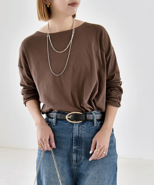 quaranciel(カランシエル)の「quaranciel:〈手洗い可能〉シアー コットン ボートネック ルーズ ロンTEE(Tシャツ/カットソー・レディース・ブラック/オフホワイト/ブラウン・ONE SIZE)」の22枚目の写真