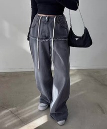 26SS/レイヤード風フリンジワイドデニムパンツ