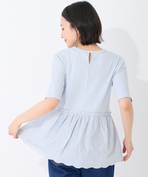 petit main LIEN(プティマインリアン)の「【リンク/接触冷感】レースドッキングT(Tシャツ/カットソー・レディース・ターコイズブルー/チャコール・F)」の3枚目の写真