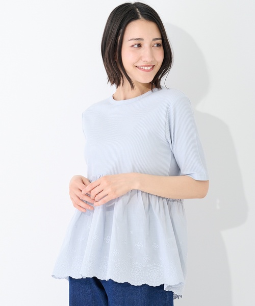 petit main LIEN(プティマインリアン)の「【リンク/接触冷感】レースドッキングT(Tシャツ/カットソー・レディース・ターコイズブルー/チャコール・F)」の4枚目の写真
