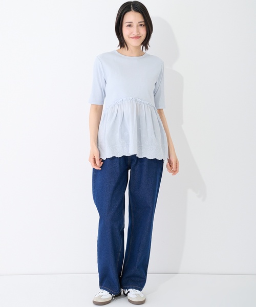 petit main LIEN(プティマインリアン)の「【リンク/接触冷感】レースドッキングT(Tシャツ/カットソー・レディース・ターコイズブルー/チャコール・F)」の5枚目の写真