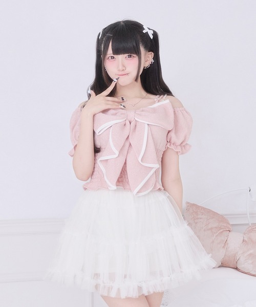 Pal elfy(パルエルフィー)の「きらきらツイードリボントップス(シャツ/ブラウス・レディース・ピンク/オフホワイト/ブルー・フリー)」の11枚目の写真