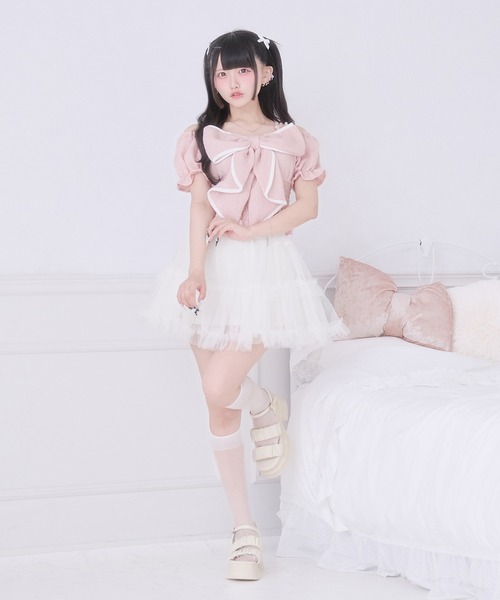 Pal elfy(パルエルフィー)の「きらきらツイードリボントップス(シャツ/ブラウス・レディース・ピンク/オフホワイト/ブルー・フリー)」の13枚目の写真