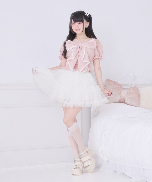 Pal elfy(パルエルフィー)の「きらきらツイードリボントップス(シャツ/ブラウス・レディース・ピンク/オフホワイト/ブルー・フリー)」の15枚目の写真