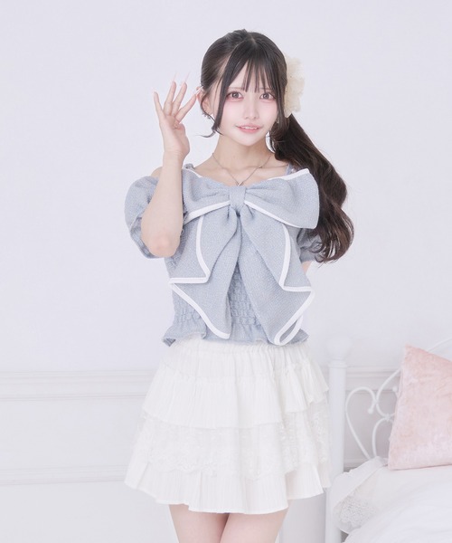 Pal elfy(パルエルフィー)の「きらきらツイードリボントップス(シャツ/ブラウス・レディース・ピンク/オフホワイト/ブルー・フリー)」の16枚目の写真