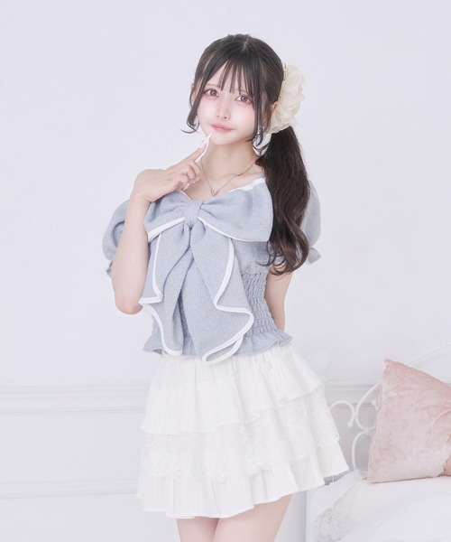 Pal elfy(パルエルフィー)の「きらきらツイードリボントップス(シャツ/ブラウス・レディース・ピンク/オフホワイト/ブルー・フリー)」の17枚目の写真