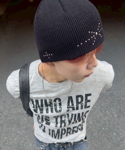 Chikashitsu +（チカシツプラス）の「【Chikashitsu +】stella studs knit beanie / 【チカシツプラス】ステラスタッズニットビーニー（ニットキャップ/ビーニー・メンズ・ブラック・ONE SIZE）」の9枚目の写真