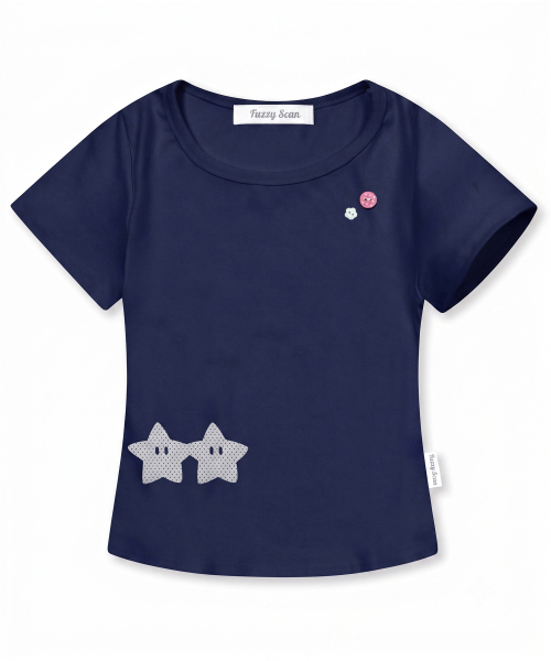 FUZZY SCAN(ファジスキャン)の「ボタンホールドハンドスタースリム半袖ネイビー(Tシャツ/カットソー・レディース・ネイビー・ONE SIZE)」の1枚目の写真