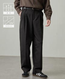 EASENCE（イーズエンス）の「【EASENCE】ドライツイル ストレッチ2タック センタープレス ワイドストレートパンツ スラックス / 速乾・UVカット（スラックス）」