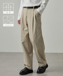 EASENCE（イーズエンス）の「【EASENCE】ドライツイル ストレッチ2タック センタープレス ワイドストレートパンツ スラックス / 速乾・UVカット（スラックス）」