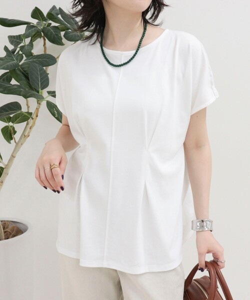 fredy emue(フレディエミュ)の「ウエストタックフレンチカットソーブラウス(Tシャツ/カットソー・レディース・ネイビー/オフホワイト/カーキ・38)」の1枚目の写真