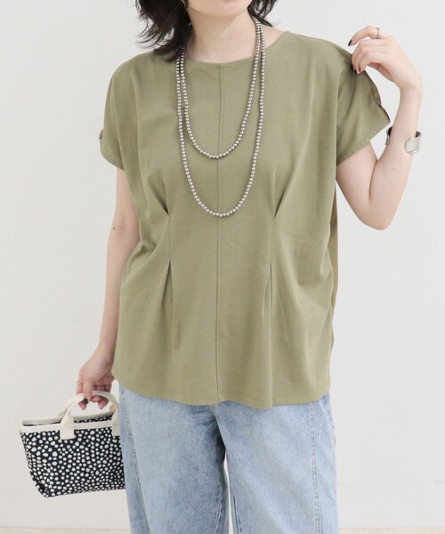 fredy emue(フレディエミュ)の「ウエストタックフレンチカットソーブラウス(Tシャツ/カットソー・レディース・ネイビー/オフホワイト/カーキ・38)」の2枚目の写真