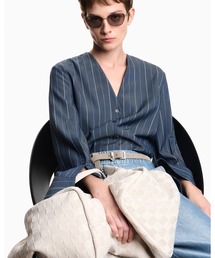 EMPORIO ARMANI | 【エンポリオ アルマーニ】ストライプ ジャカードデニム Vネックシャツ(シャツ/ブラウス)