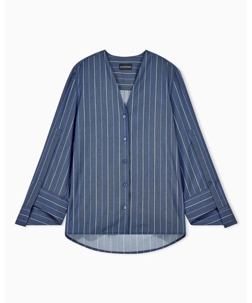 EMPORIO ARMANI(エンポリオアルマーニ)の「【エンポリオ アルマーニ】ストライプ ジャカードデニム Vネックシャツ(シャツ/ブラウス・レディース・ダークブルー・38)」の2枚目の写真