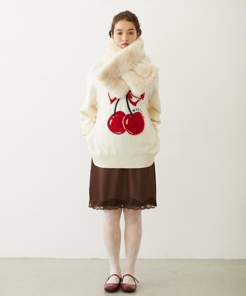 MILKFED.(ミルクフェド)の「CHERRY LOGO KNIT TOP(ニット/セーター・レディース・アッシュ/ブラック/オフホワイト・ONE SIZE)」の8枚目の写真