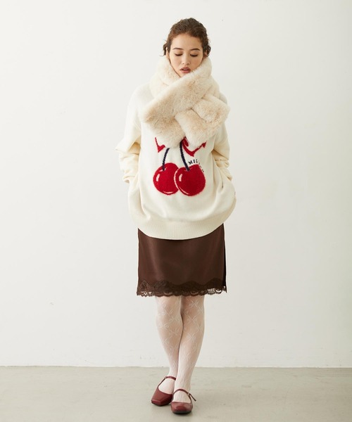 MILKFED.(ミルクフェド)の「CHERRY LOGO KNIT TOP(ニット/セーター・レディース・アッシュ/ブラック/オフホワイト・ONE SIZE)」の9枚目の写真