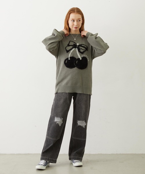 MILKFED.(ミルクフェド)の「CHERRY LOGO KNIT TOP(ニット/セーター・レディース・アッシュ/ブラック/オフホワイト・ONE SIZE)」の17枚目の写真