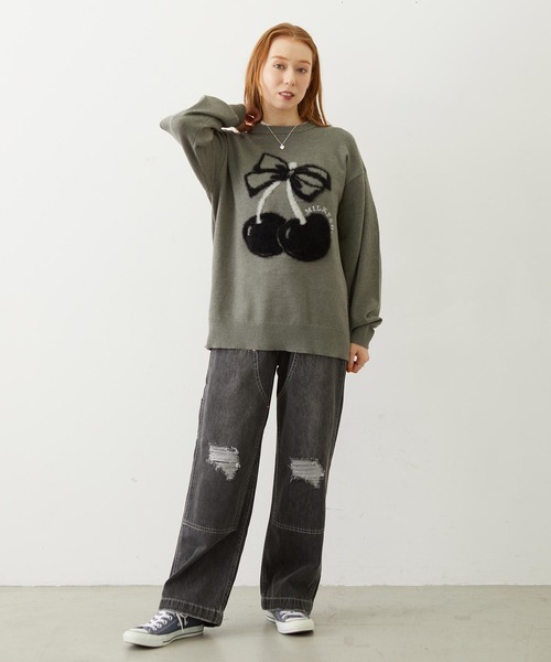 MILKFED.(ミルクフェド)の「CHERRY LOGO KNIT TOP(ニット/セーター・レディース・アッシュ/ブラック/オフホワイト・ONE SIZE)」の18枚目の写真