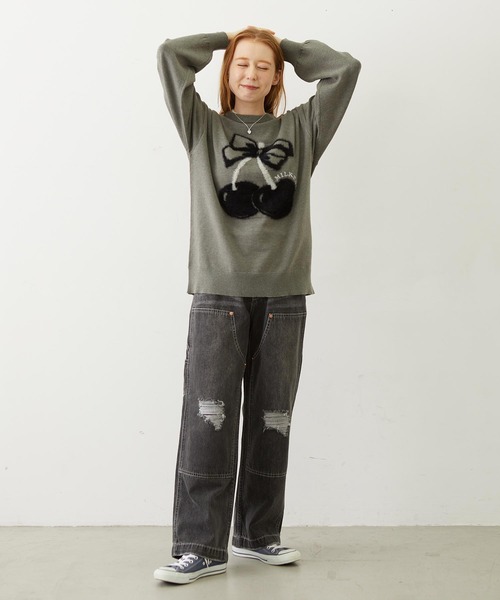 MILKFED.(ミルクフェド)の「CHERRY LOGO KNIT TOP(ニット/セーター・レディース・アッシュ/ブラック/オフホワイト・ONE SIZE)」の19枚目の写真