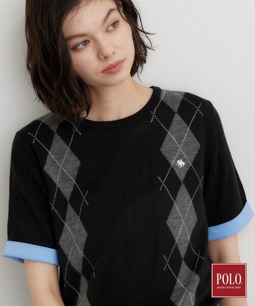 POLO BCS(ポロ ビーシーエス)の「POLO BCS/アーガイル5分袖ニット(ニット/セーター・レディース・グレー/ダークブラウン/ブラック・12/13)」の2枚目の写真