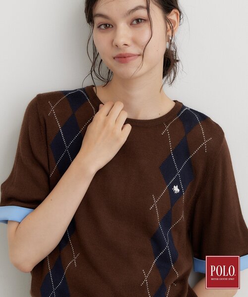 POLO BCS(ポロ ビーシーエス)の「POLO BCS/アーガイル5分袖ニット(ニット/セーター・レディース・グレー/ダークブラウン/ブラック・12/13)」の11枚目の写真