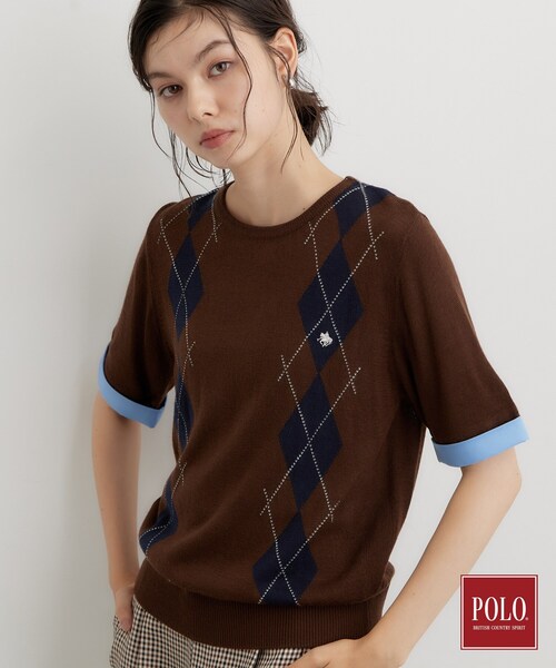 POLO BCS(ポロ ビーシーエス)の「POLO BCS/アーガイル5分袖ニット(ニット/セーター・レディース・グレー/ダークブラウン/ブラック・12/13)」の12枚目の写真