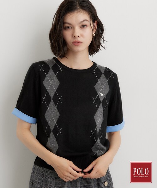 POLO BCS(ポロ ビーシーエス)の「POLO BCS/アーガイル5分袖ニット(ニット/セーター・レディース・グレー/ダークブラウン/ブラック・12/13)」の15枚目の写真