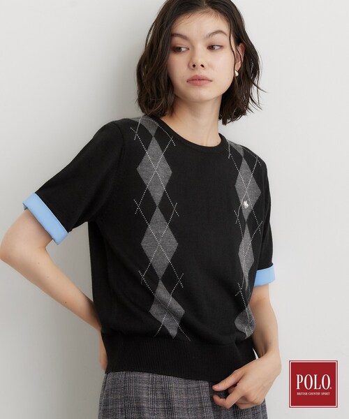 POLO BCS(ポロ ビーシーエス)の「POLO BCS/アーガイル5分袖ニット(ニット/セーター・レディース・グレー/ダークブラウン/ブラック・12/13)」の16枚目の写真