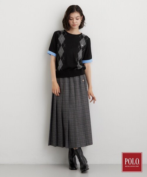 POLO BCS(ポロ ビーシーエス)の「POLO BCS/アーガイル5分袖ニット(ニット/セーター・レディース・グレー/ダークブラウン/ブラック・12/13)」の17枚目の写真