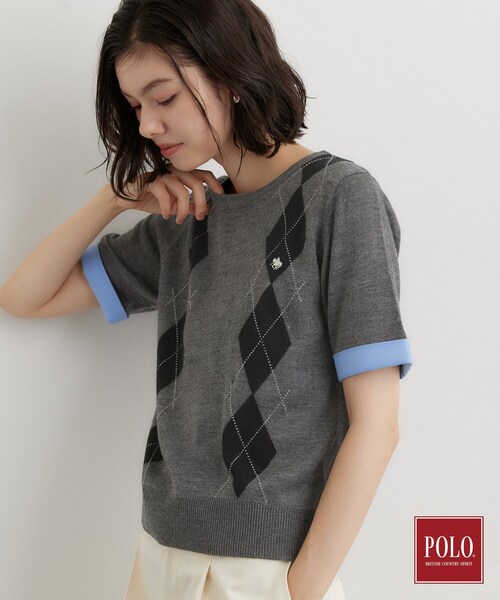 POLO BCS(ポロ ビーシーエス)の「POLO BCS/アーガイル5分袖ニット(ニット/セーター・レディース・グレー/ダークブラウン/ブラック・12/13)」の20枚目の写真