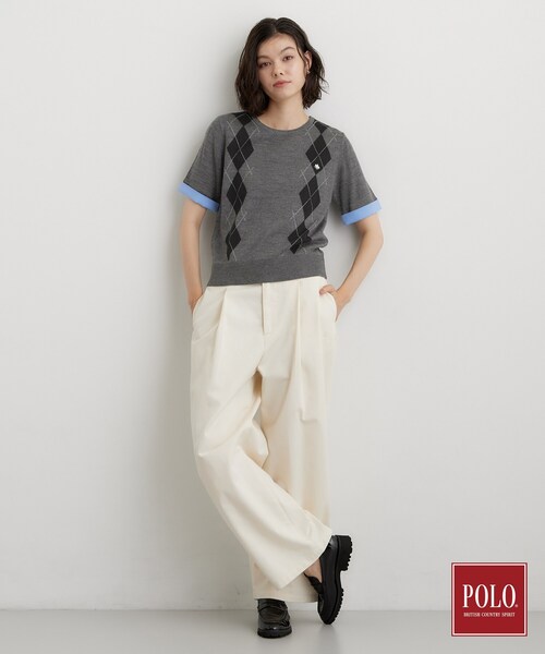 POLO BCS(ポロ ビーシーエス)の「POLO BCS/アーガイル5分袖ニット(ニット/セーター・レディース・グレー/ダークブラウン/ブラック・12/13)」の21枚目の写真