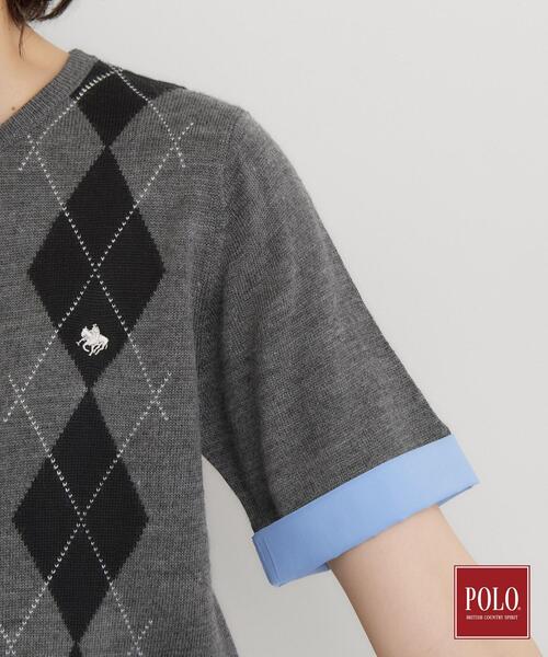 POLO BCS(ポロ ビーシーエス)の「POLO BCS/アーガイル5分袖ニット(ニット/セーター・レディース・グレー/ダークブラウン/ブラック・12/13)」の6枚目の写真