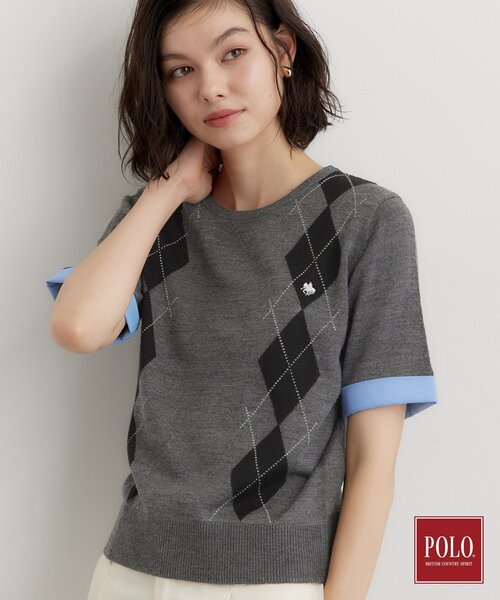 POLO BCS(ポロ ビーシーエス)の「POLO BCS/アーガイル5分袖ニット(ニット/セーター・レディース・グレー/ダークブラウン/ブラック・12/13)」の4枚目の写真