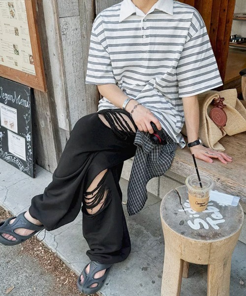 NOWLE(ノウル)の「【NOWLE】クラッシュ ダメージ ルーズ スウェットパンツ / ヴィンテージストリート ボトムス(スウェットパンツ・メンズ・ブラック/グレー・SMALL/MEDIUM/LARGE/X-LARGE)」の15枚目の写真