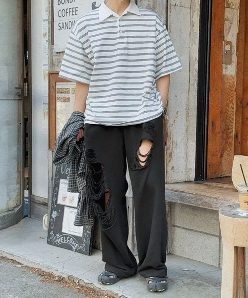 NOWLE(ノウル)の「【NOWLE】クラッシュ ダメージ ルーズ スウェットパンツ / ヴィンテージストリート ボトムス(スウェットパンツ・メンズ・ブラック/グレー・SMALL/MEDIUM/LARGE/X-LARGE)」の16枚目の写真