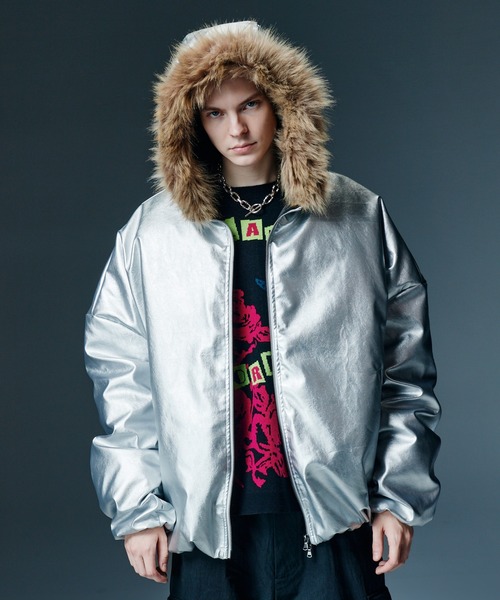 glamb(グラム)の「Synth Leather Puff Jacket / シンセレザーパフジャケット(ダウンジャケット/コート・メンズ・オレンジ/シルバー/ミント/ブラック・L/M/S)」の4枚目の写真