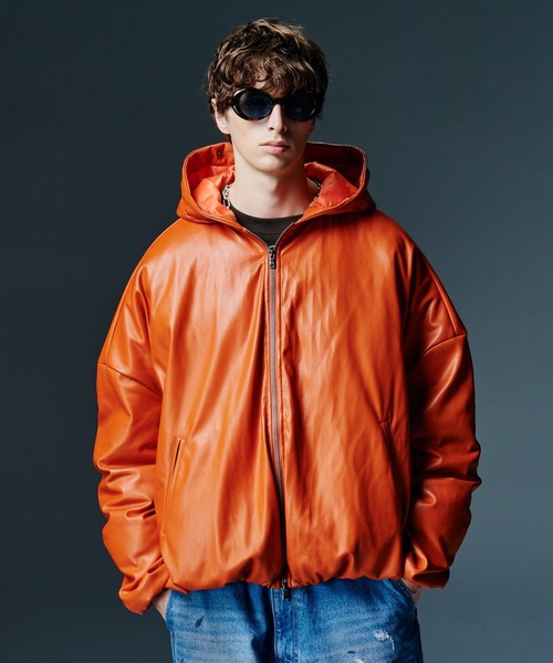 glamb(グラム)の「Synth Leather Puff Jacket / シンセレザーパフジャケット(ダウンジャケット/コート・メンズ・オレンジ/シルバー/ミント/ブラック・L/M/S)」の15枚目の写真