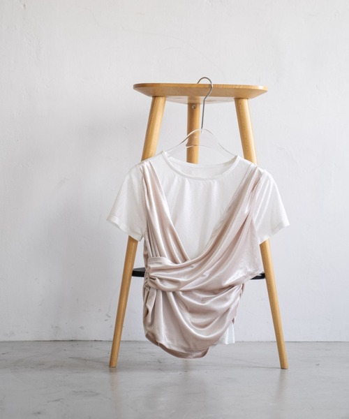 WILLFULLY（ウィルフリー）の「cache coeur mix slub velour tops（Tシャツ/カットソー・レディース・ブラック/モカ/アイボリー・FREE）」の2枚目の写真