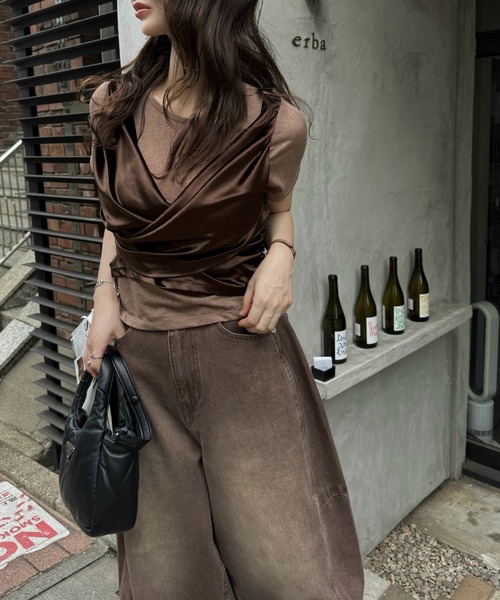WILLFULLY（ウィルフリー）の「cache coeur mix slub velour tops（Tシャツ/カットソー・レディース・ブラック/モカ/アイボリー・FREE）」の8枚目の写真