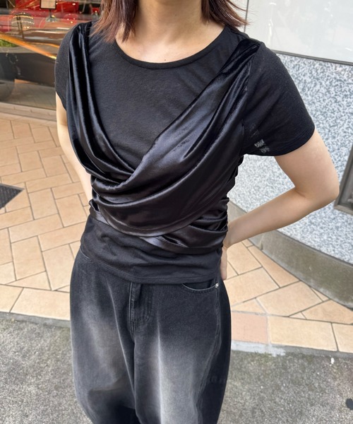 WILLFULLY（ウィルフリー）の「cache coeur mix slub velour tops（Tシャツ/カットソー・レディース・ブラック/モカ/アイボリー・FREE）」の12枚目の写真