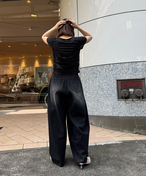 WILLFULLY（ウィルフリー）の「cache coeur mix slub velour tops（Tシャツ/カットソー・レディース・ブラック/モカ/アイボリー・FREE）」の13枚目の写真