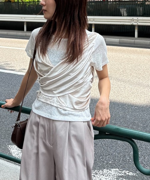 WILLFULLY（ウィルフリー）の「cache coeur mix slub velour tops（Tシャツ/カットソー・レディース・ブラック/モカ/アイボリー・FREE）」の9枚目の写真
