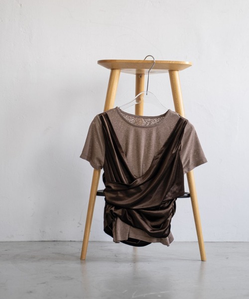 WILLFULLY（ウィルフリー）の「cache coeur mix slub velour tops（Tシャツ/カットソー・レディース・ブラック/モカ/アイボリー・FREE）」の4枚目の写真