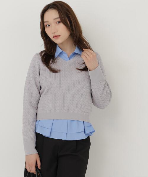 NATURAL BEAUTY BASIC(ナチュラルビューティーベーシック)の「ケーブルショートニット(ニット/セーター・レディース・キャメル/ネイビー/グレー・FREE)」の1枚目の写真