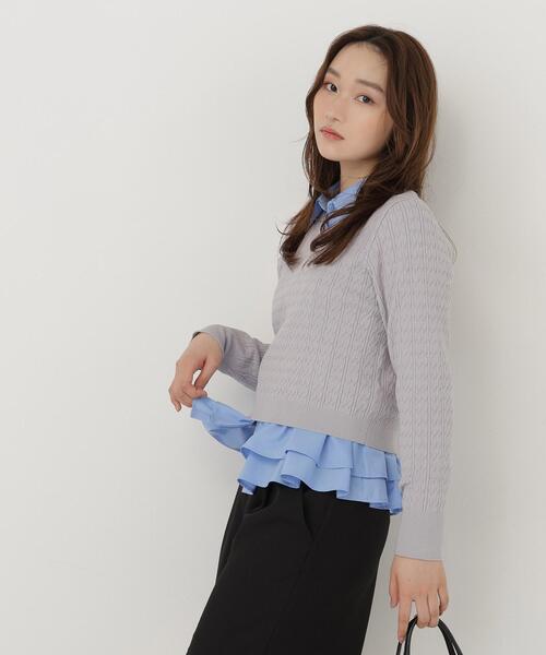 NATURAL BEAUTY BASIC(ナチュラルビューティーベーシック)の「ケーブルショートニット(ニット/セーター・レディース・キャメル/ネイビー/グレー・FREE)」の5枚目の写真