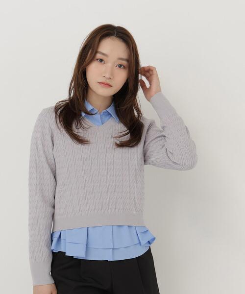 NATURAL BEAUTY BASIC(ナチュラルビューティーベーシック)の「ケーブルショートニット(ニット/セーター・レディース・キャメル/ネイビー/グレー・FREE)」の7枚目の写真
