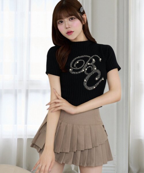 Belle Charme(ベルシャルム)の「【Belle Charme】BC Bijou Logo Rib Knit(ニット/セーター・レディース・ピンク/ブラック/ベージュ/アイボリー・FREE)」の9枚目の写真