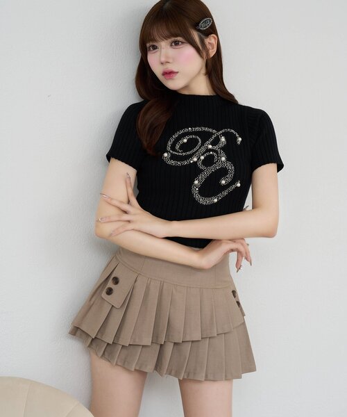 Belle Charme(ベルシャルム)の「【Belle Charme】BC Bijou Logo Rib Knit(ニット/セーター・レディース・ピンク/ブラック/ベージュ/アイボリー・FREE)」の10枚目の写真