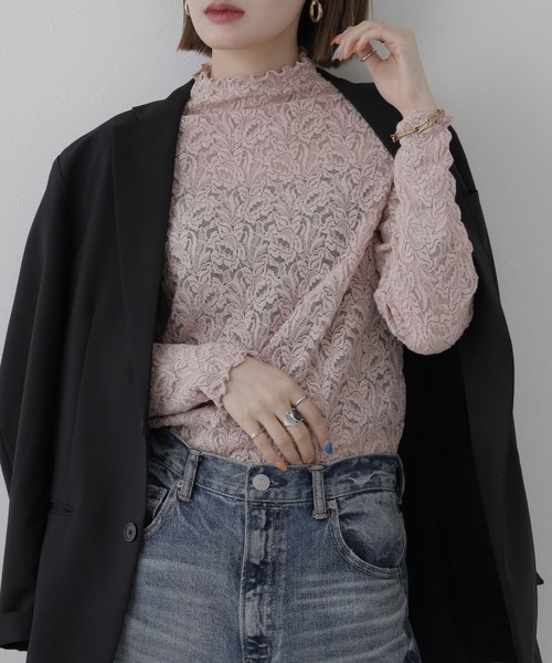 BRODIAEA(ブローディア)の「BRODIAEA 総レースハイネックストレッチプルオーバー 長袖(Tシャツ/カットソー・レディース・ピンク/ブラック/ワインレッド/アイボリー・40)」の3枚目の写真