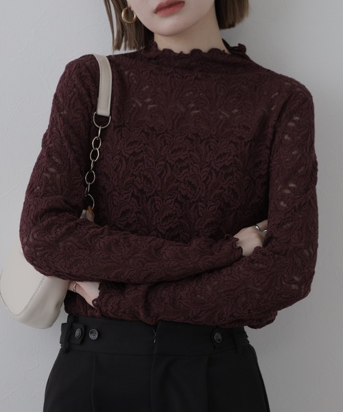BRODIAEA(ブローディア)の「BRODIAEA 総レースハイネックストレッチプルオーバー 長袖(Tシャツ/カットソー・レディース・ピンク/ブラック/ワインレッド/アイボリー・40)」の4枚目の写真